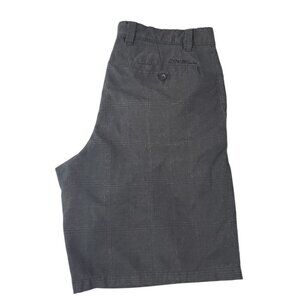 O'Neill Men's Charcoal Plaid Flat Front Chino Shorts 34
